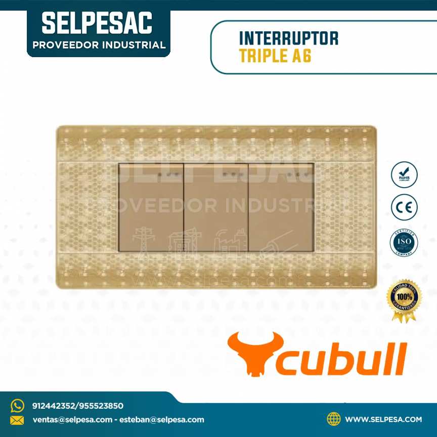 CUBULL - INTERRUPTOR TRIPLE COLOR DORADO A6-009