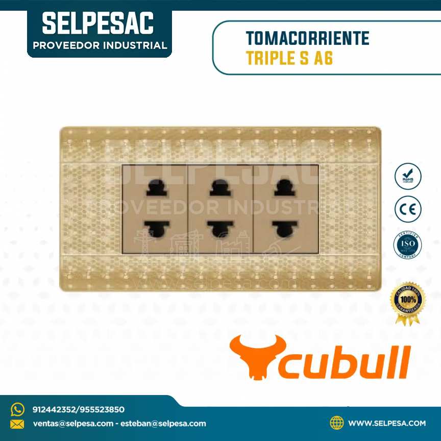 CUBULL - TOMACORRIENTE TRIPLE S COLOR DORADO A6-015