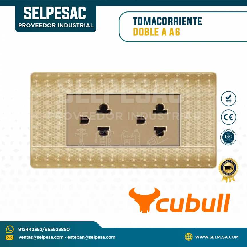 CUBULL - TOMACORRIENTE DOBLE A - COLOR DORADO A6-021