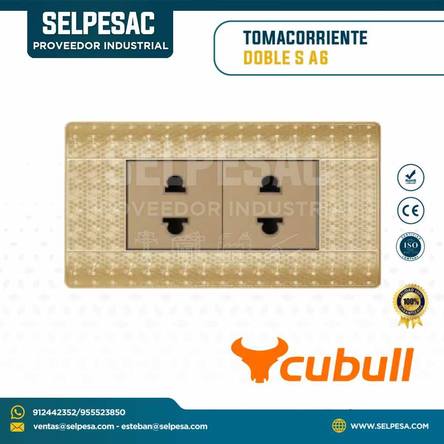 CUBULL - TOMACORRIENTE DOBLE S - COLOR DORADO A6-014