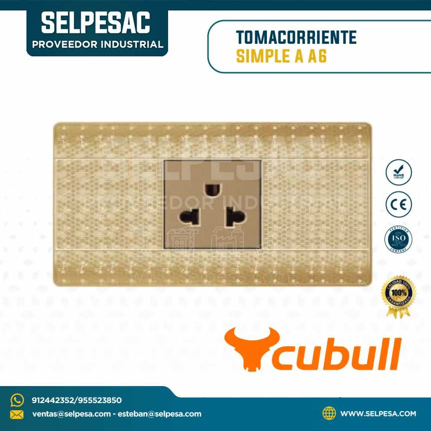 CUBULL - TOMACORRIENTE SIMPLE A - COLOR DORADO A6-020