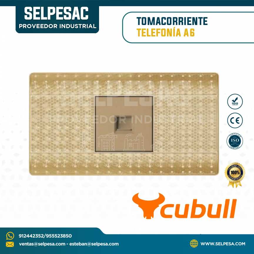 CUBULL - TOMACORRIENTE TELEFONÍA COLOR DORADO A6-034