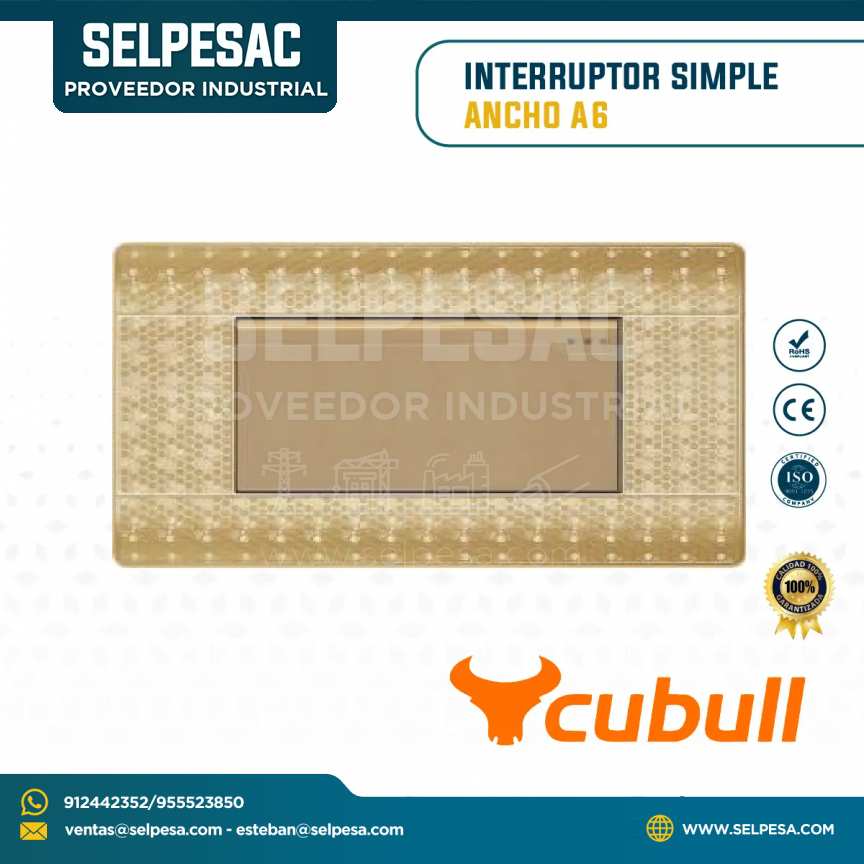 CUBULL - INTERRUPTOR SIMPLE ANCHO COLOR DORADO A6-003