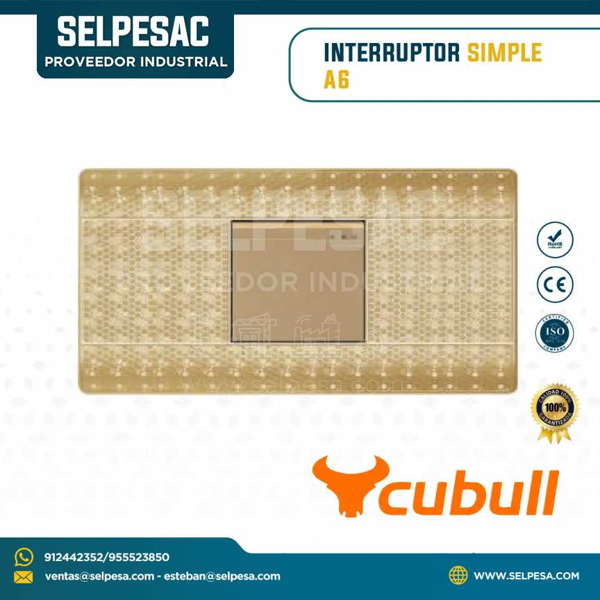 CUBULL - INTERRUPTOR SIMPLE COLOR DORADO A6-005