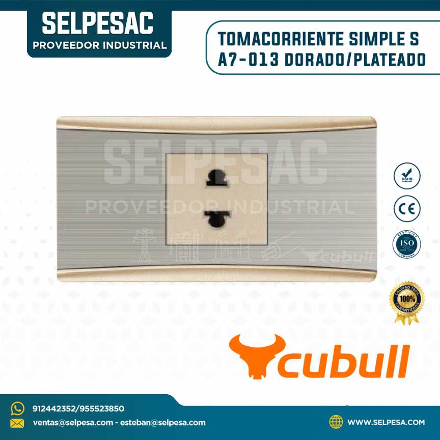 CUBULL - TOMACORRIENTE SIMPLE S - COLOR DORADO PLATEADO A7-013