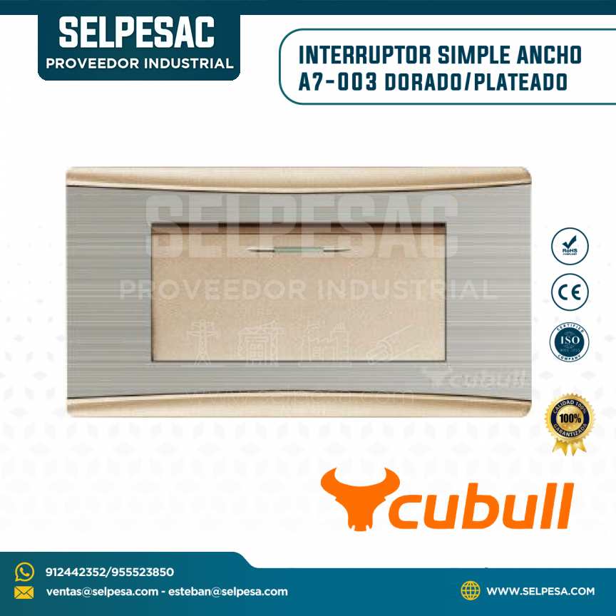 CUBULL - INTERRUPTOR SIMPLE ANCHO PLATEADO DORADO A7-003
