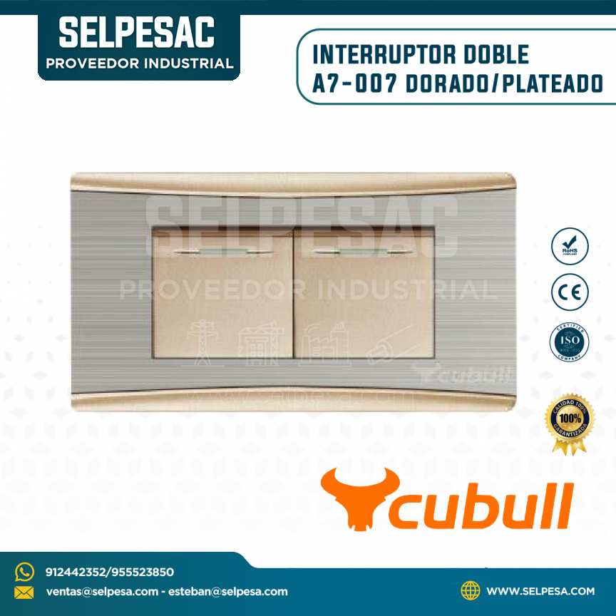 CUBULL - INTERRUPTOR DOBLE A7-007 PLATEADO DORADO A7-007
