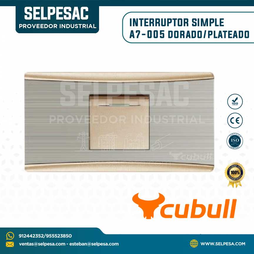 CUBULL - INTERRUPTOR SIMPLE PLATEADO DORADO A7-005