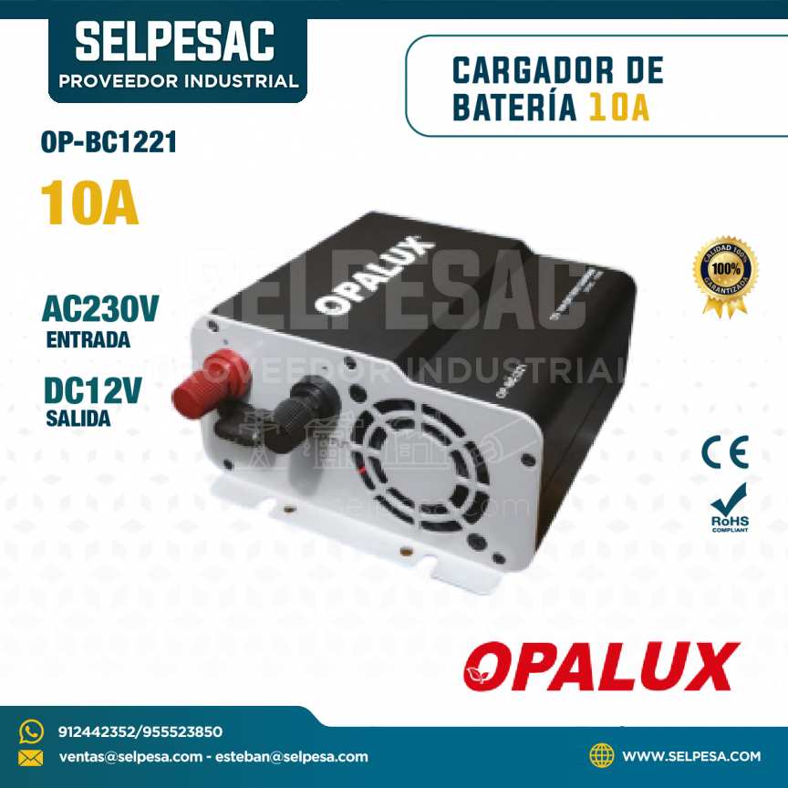 OPALUX - CARGADOR DE BATERÍA 10A AC230V DC12V OP-BC1221