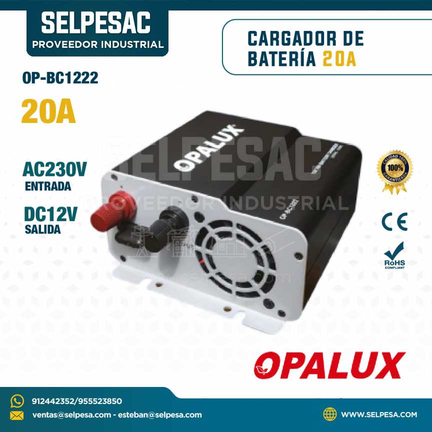 OPALUX - CARGADOR DE BATERÍA 20A AC230V DC12V OP-BC1222