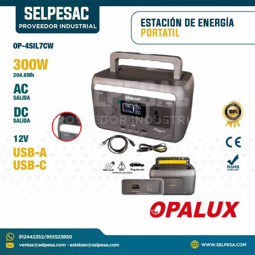 OPALUX - ESTACIÓN DE ENERGÍA PORTATIL 300W ACDC 12V USB OP-4SIL7CW