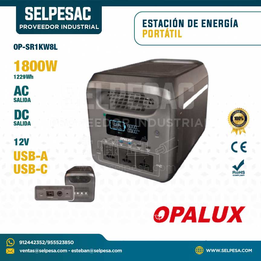 OPALUX - ESTACIÓN DE ENERGÍA PORTATIL 1800W AC DC - USB