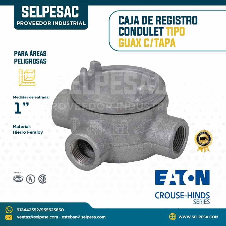 CROUSE HINDS - CAJA DE REGISTRO CONDULET TIPO GUAX C/TAPA HIERRO 1´´