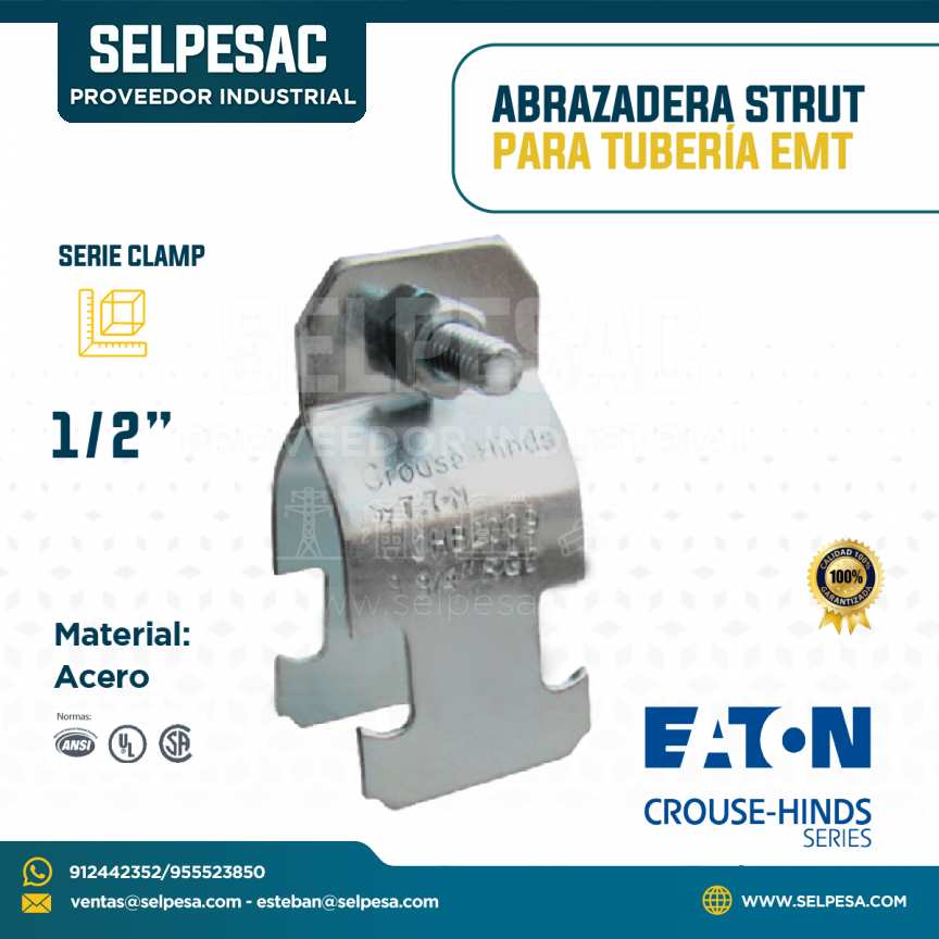 CROUSE HINDS - ABRAZADERA STRUT  DE ACERO PARA TUBERÍA EMT 1/2´´