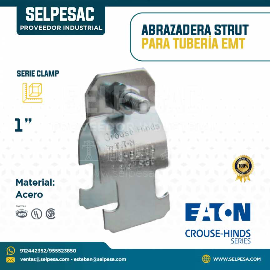 CROUSE HINDS - ABRAZADERA STRUT DE ACERO PARA TUBERÍA EMT 1´´