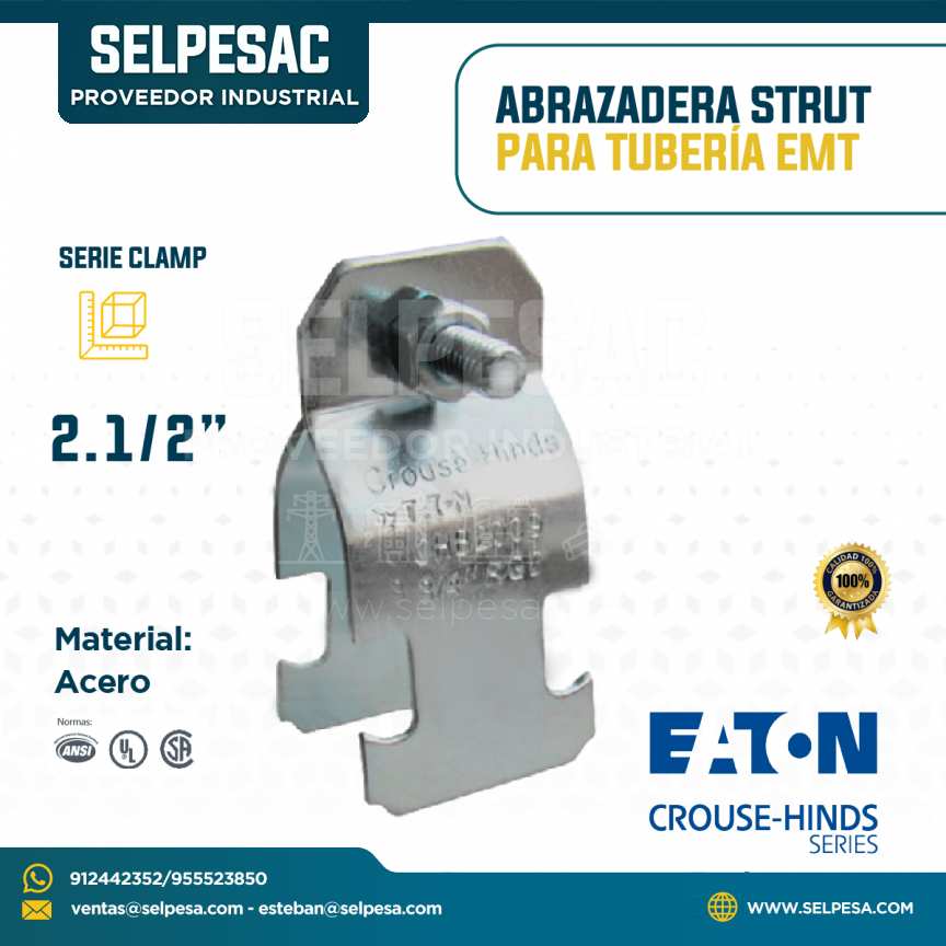 CROUSE HINDS - ABRAZADERA STRUT DE ACERO PARA TUBERÍA EMT 2.1/2´´