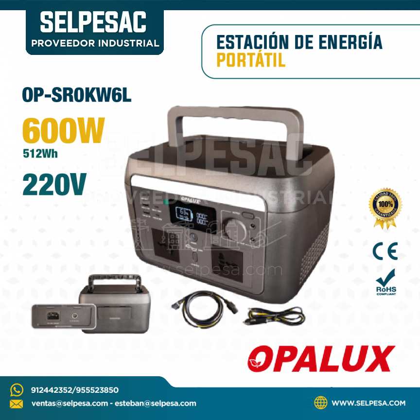 OPALUX - ESTACIÓN DE ENERGÍA 600W 512Wh. 220V OP-SROKW6L
