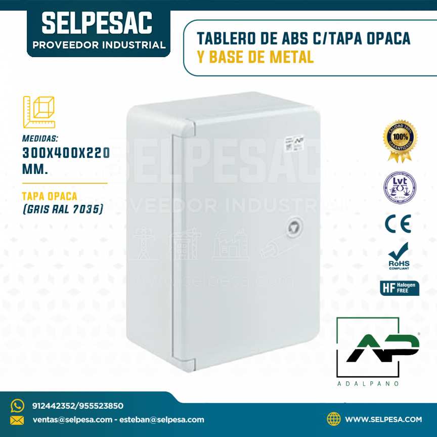 ADALPANO - TABLERO DE ABS C/TAPA OPACA Y BASE METAL 300X400X220MM