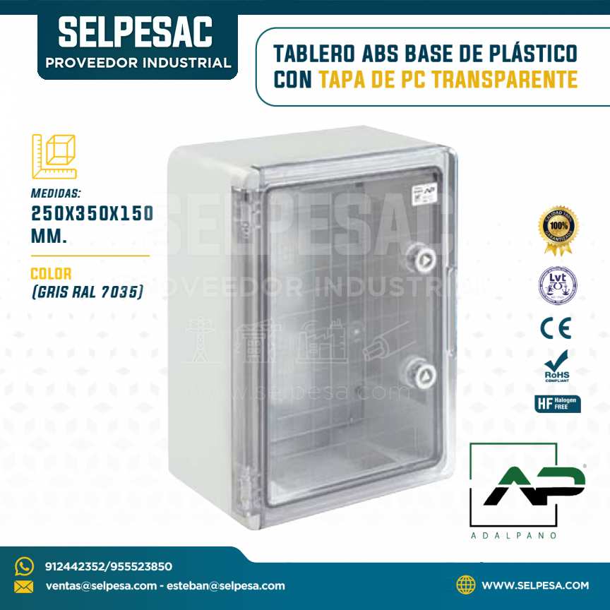 ADALPANO - TABLERO ABS BASE DE PLÁSTICO CON TAPA PC TRANSP.X 250X350X150MM