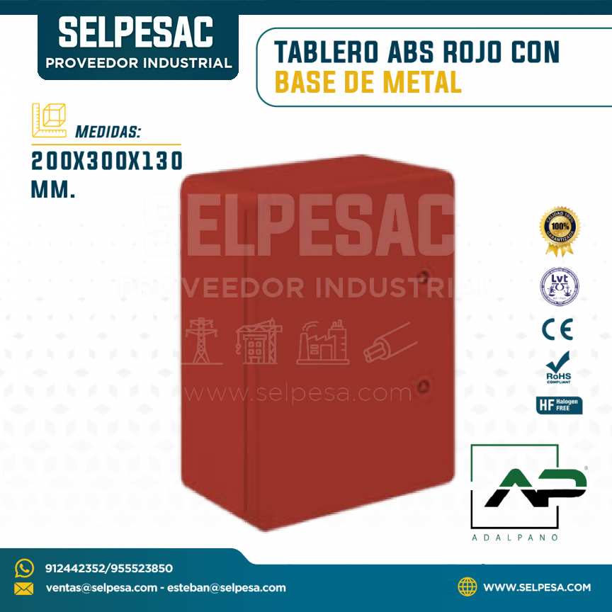 ADALPANO - TABLERO ABS ROJO CON BASE DE METAL 200X300X130MM