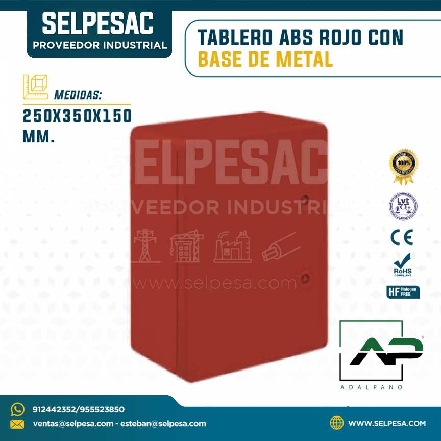 ADALPANO - TABLERO ABS ROJO CON BASE DE METAL 250X350X150MM
