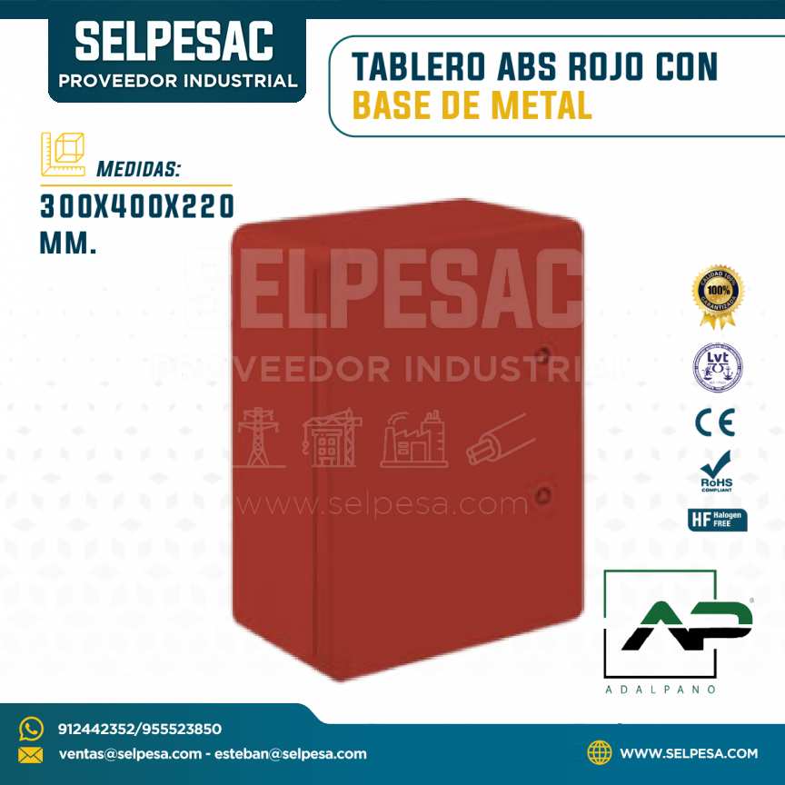ADALPANO - TABLERO ABS ROJO CON BASE DE METAL 300X400X220MM