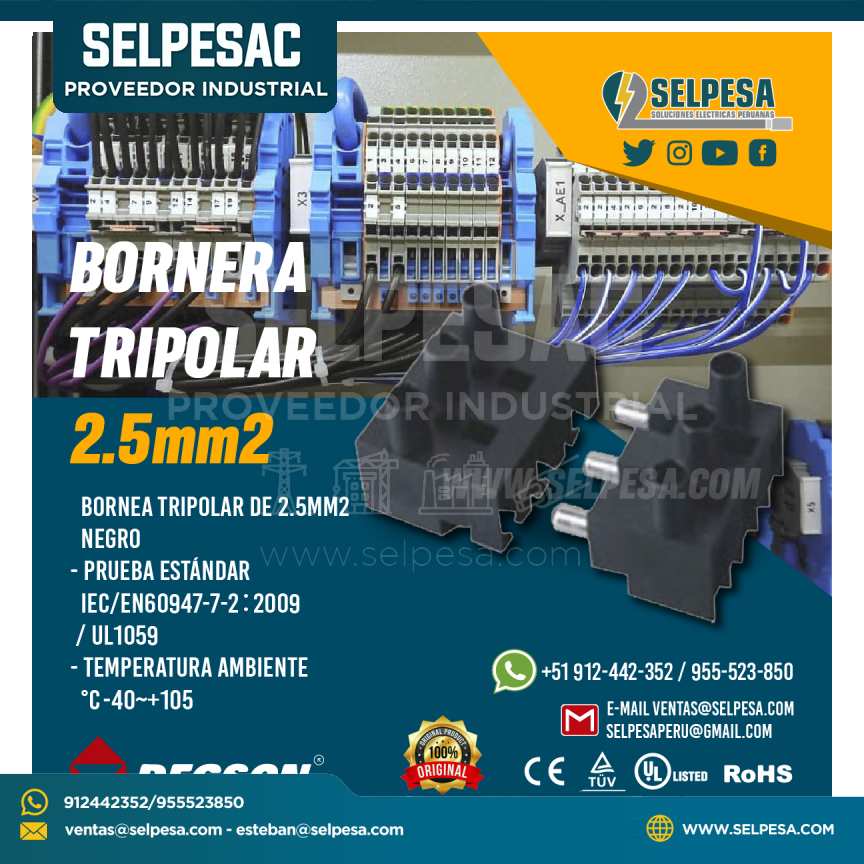 BORNERA  TRIPOLAR DE CONEXIÓN  2.5mm2 NEGRO