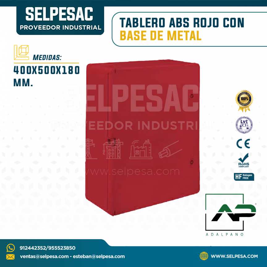 ADALPANO - TABLERO ABS ROJO CON BASE DE METAL 400X500X180MM