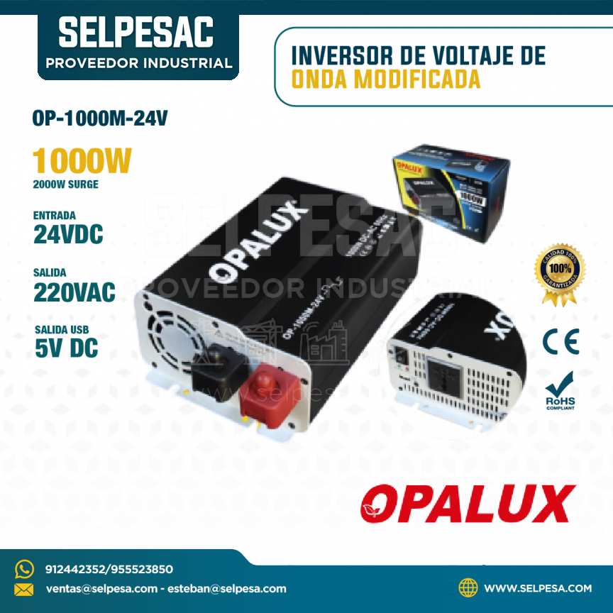 OPALUX - INVERSOR DE VOLTAJE ONDA MODIFICADA 10000W 220VAC ENTRADA 24VDC SALIDA USB 5VDC