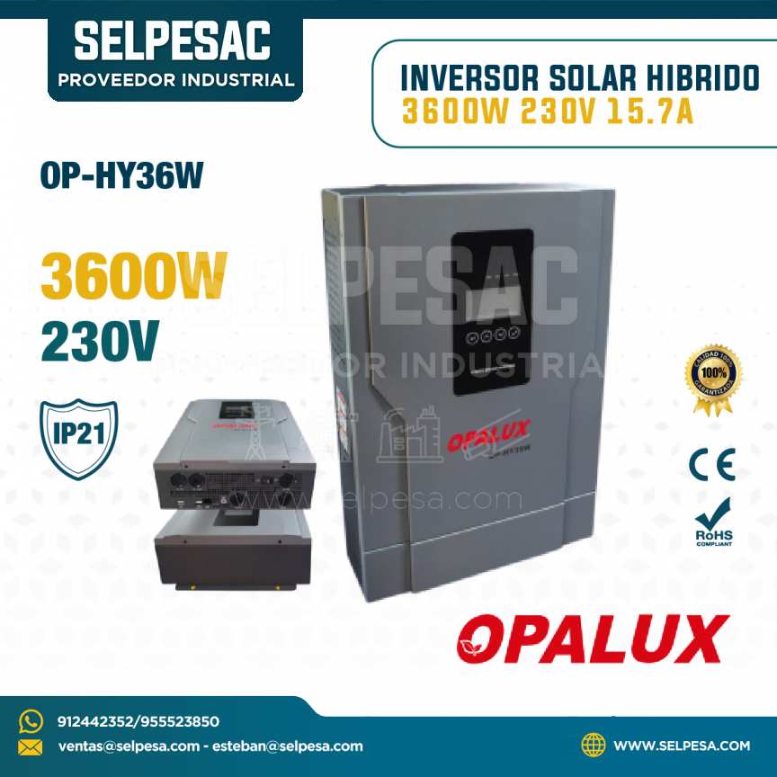OPALUX - INVERSOR SOLAR HÍBRIDO 3600W 230V 15.7A 230V IP21