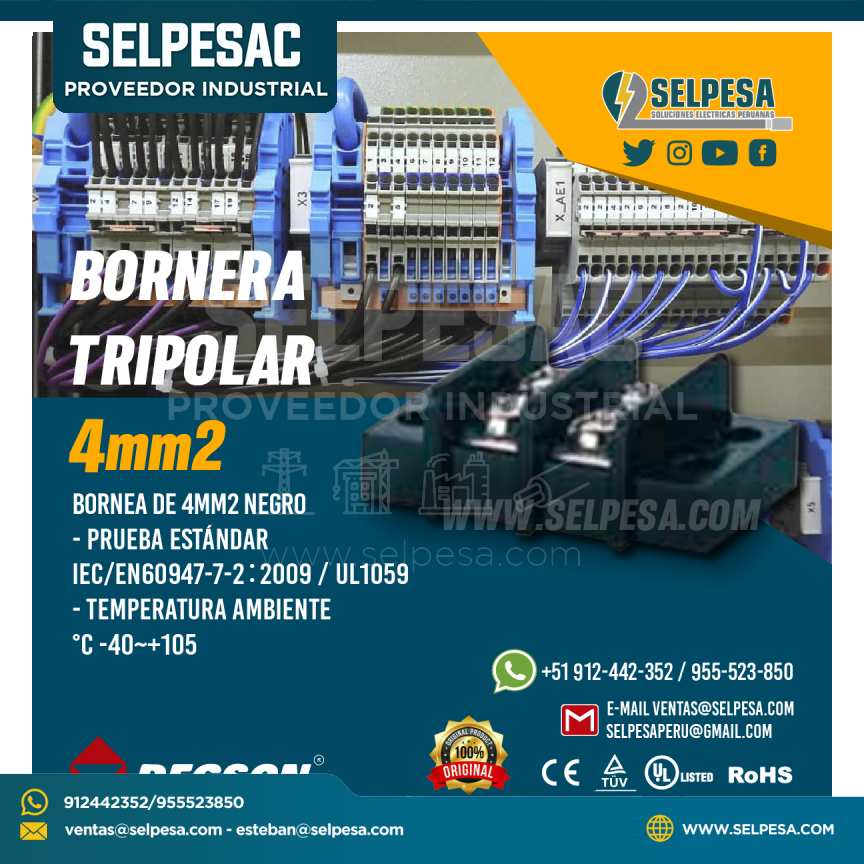BORNERA TRIPOLAR  DE CONEXIÓN 4mm2 NEGRO