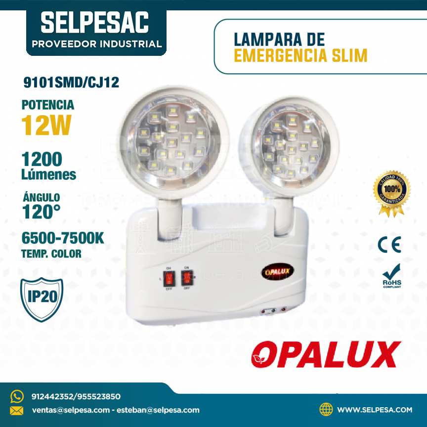 OPALUX - LÁMPARA EMERGENCIA SLIM 12W 1200 LUMENES ÁNGULO 120° 6500/7500K IP20