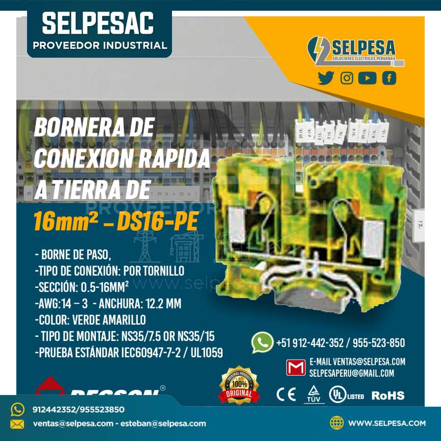 BORNERA DE CONEXION RAPIDA A TIERRA DE  16mm² – DS16-PE
