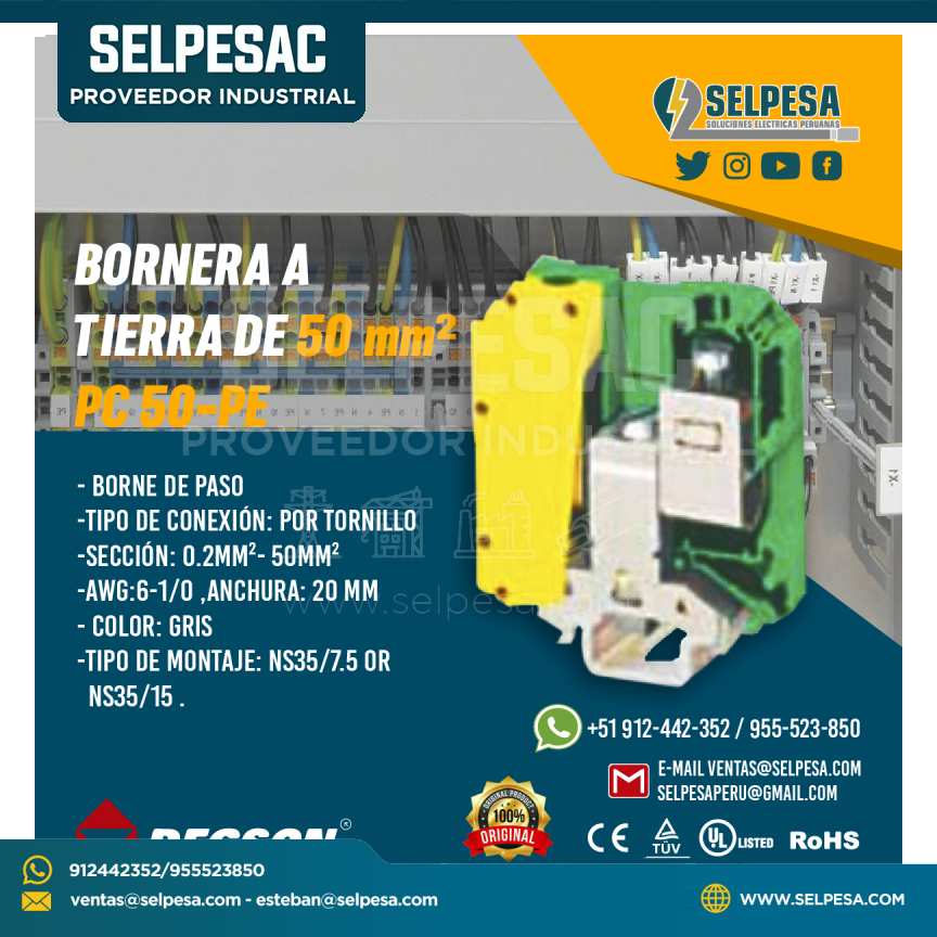 BORNERA A TIERRA DE 50 mm² PC 50-PE