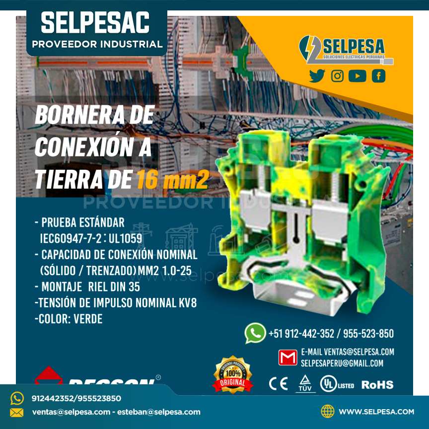 BORNERA DE  CONEXION A  TIERRA DE 16 mm2