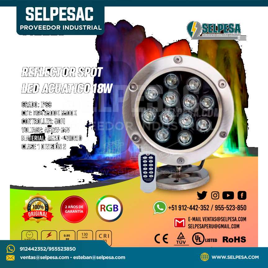REFLECTOR SPOT LED ACUATICO 18W