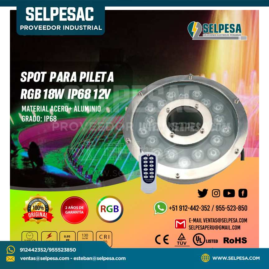 SPOT PARA PILETA  RGB 18W IP68 12V