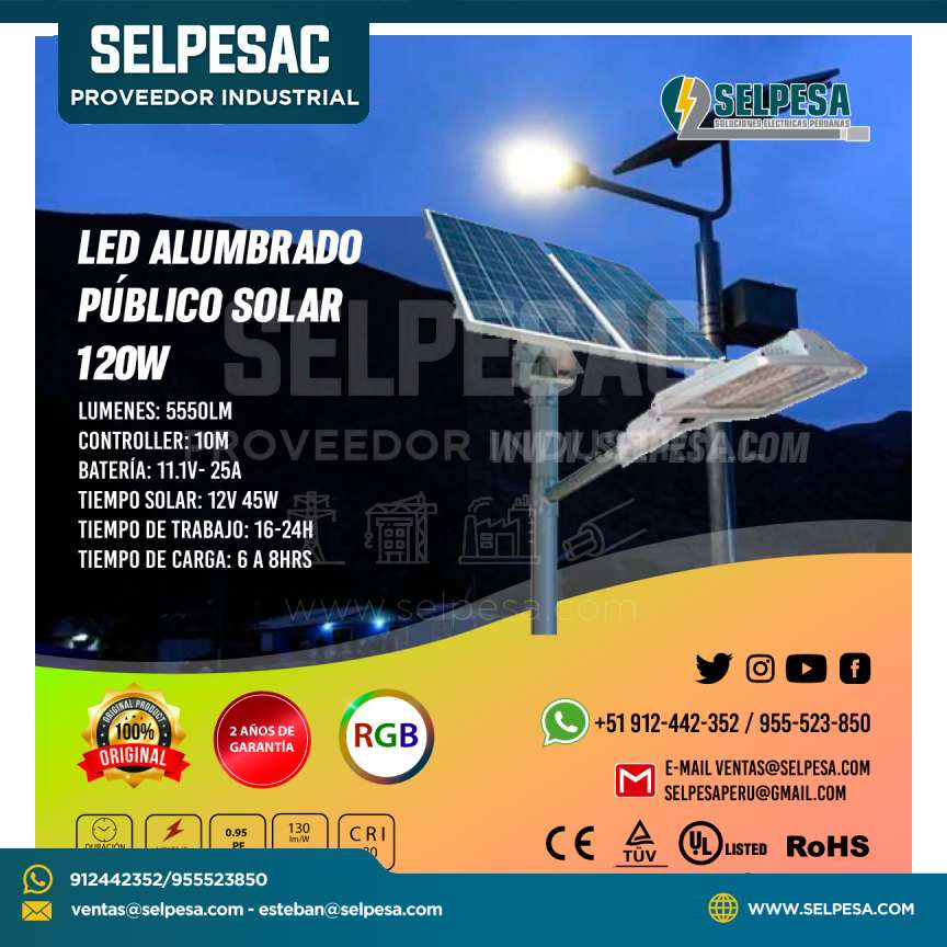LED ALUMBRADO PUBLICO SOLAR  120W