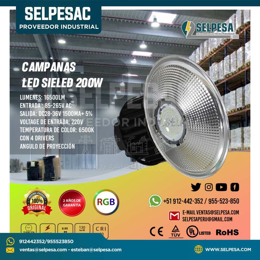 CAMPANAS LED SIELED 200W