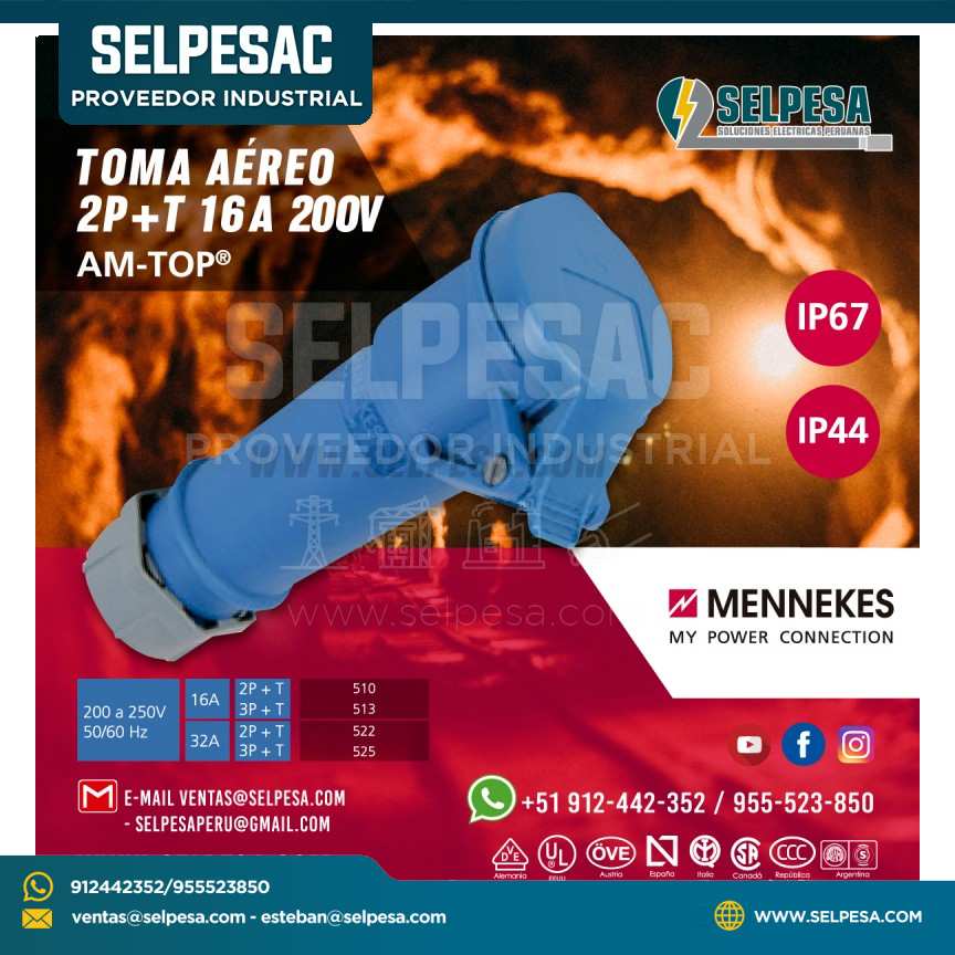 TOMA AÉREO AZUL 2 P+T 16A 200V MENNEKES