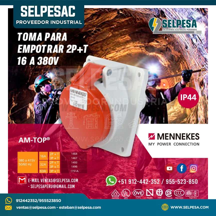 TOMA PARA EMPOTRAR NARANJA 2P+T 16A 380V IP44 MENNEKES