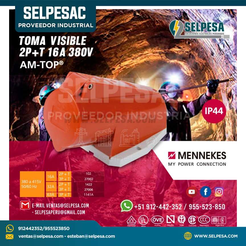 TOMA VISIBLE NARANJA 2P+T 16A 380V MENNEKES