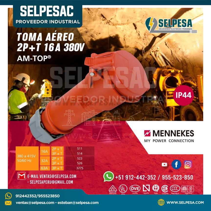 TOMA AÉREO NARANJA 2 P+T 16A 380V MENNEKES