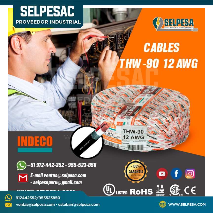 CABLE INDECO THW-90 12 AWG BLANCO X ROLLO 100 MTS 3MM