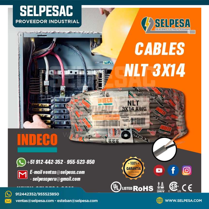 CABLE INDECO VULCANIZADO NLT 3x14 AWG NEGRO X ROLLO