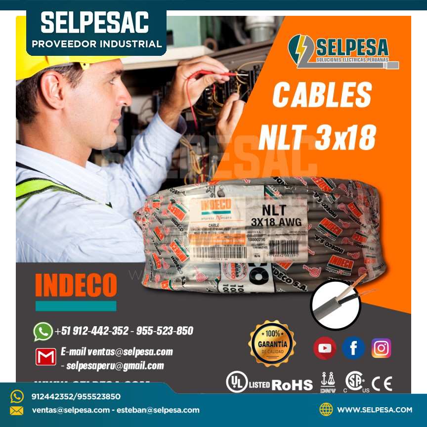 CABLE INDECO VULCANIZADO NLT 3x18 AWG NEGRO X ROLLO