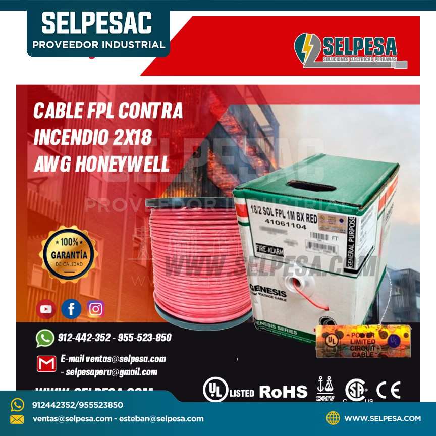 CABLE FPL CONTRA INCENDIO 2X18  AWG HONEYWELL