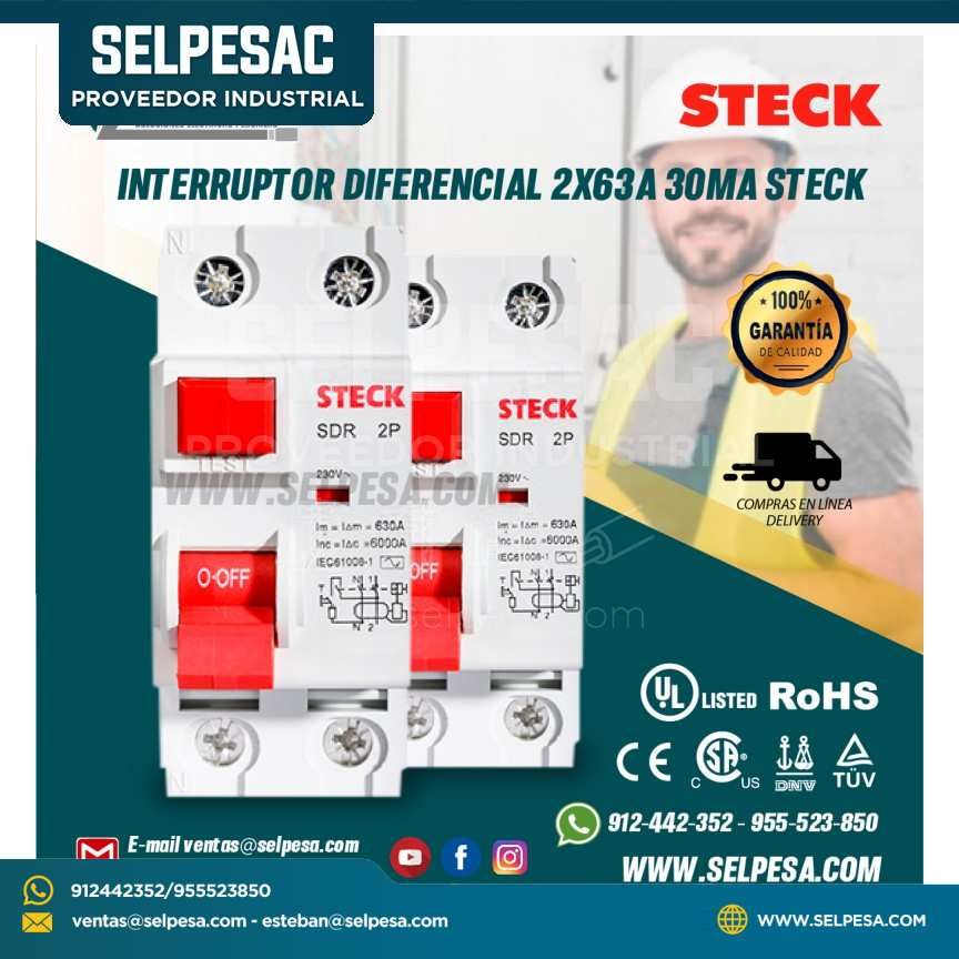 INTERRUPTOR DIFERENCIAL 2X63A 30MA STECK