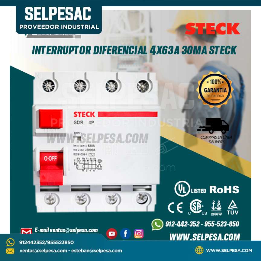 INTERRUPTOR DIFERENCIAL 4X63A 30MA STECK