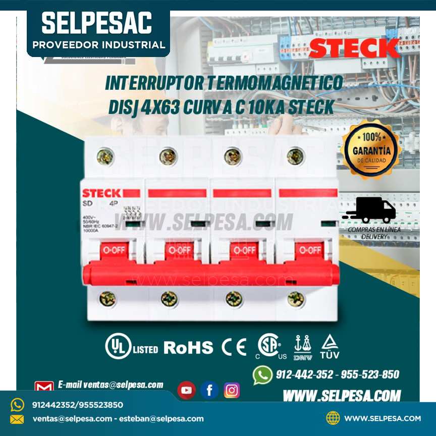 INTERRUPTOR TETRAPOLAR TERMOMAGNETICO DISJ 4X63 CURVA C 10KA STECK